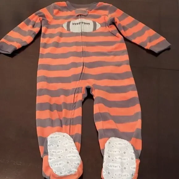 Carter's Orange Striped Football Footed Pajamas 3T