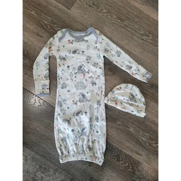 Burt's Bee Baby Gown Sleep size 0-6 Months with Hat Hedgehog‎ Mushrooms #7