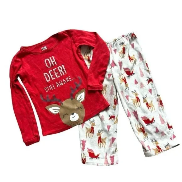 Toddler Girls Child of Mine Reindeer Christmas Holiday Cozy Pajamas - Sz 3T