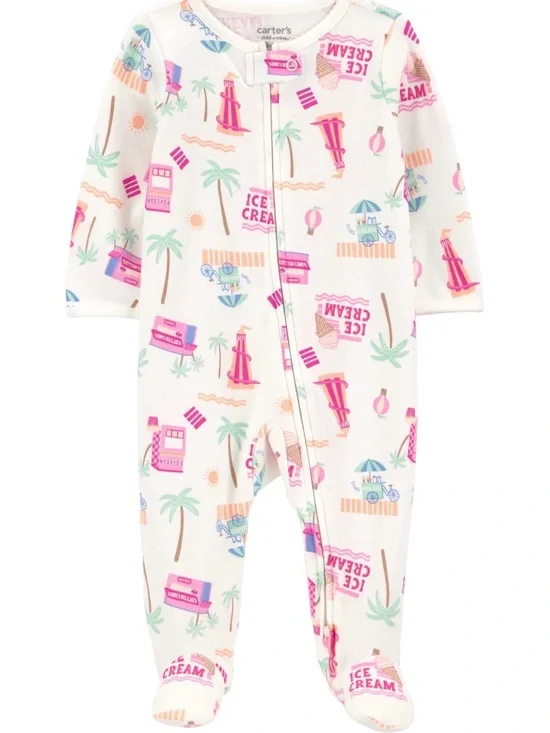Carter's White Footed One-Piece with Pink and Mint Ice Cream Print