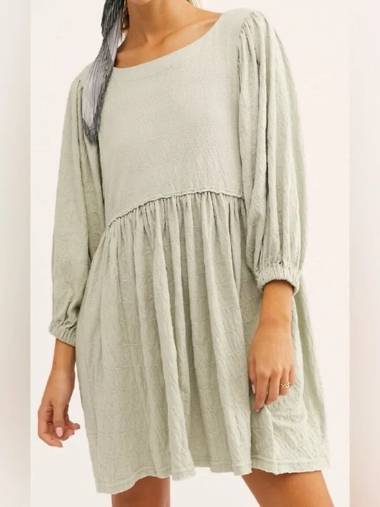 Free People Beach Light Sage Babydoll Midi Dress-Size Small
