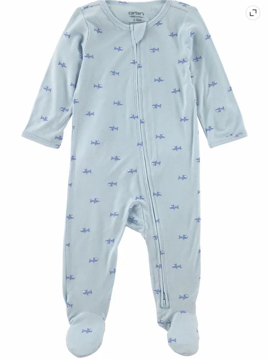 Carter's Blue Shark Print Footed One-Piece