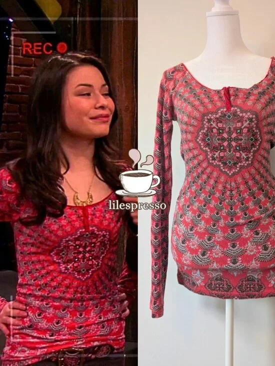 RARE free people tribal thermal printed top ASO carly shay icarly (medium)