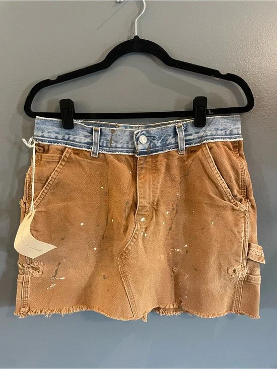 Free People Tricia Fix Two-Tone Painter-Style Denim Skirt