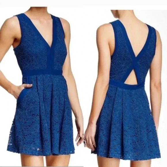 Free People Lovingly In Lace Blue Dress Size Small