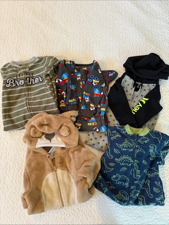 Bundle of 5 Baby Boy Zip Rompers size 9 month
