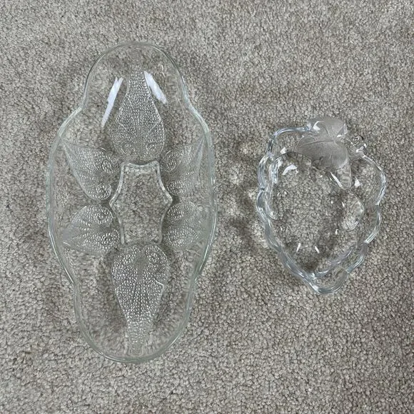 VTG Clear Glass Anchor Hocking Oblong Relish Dish & Grape Dessert Dish Set Of 2