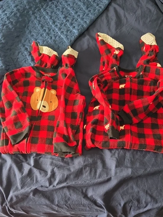 Red Black Buffalo Plaid Footie Pajamas, Size 4t, Carters & Children's Place, 4t