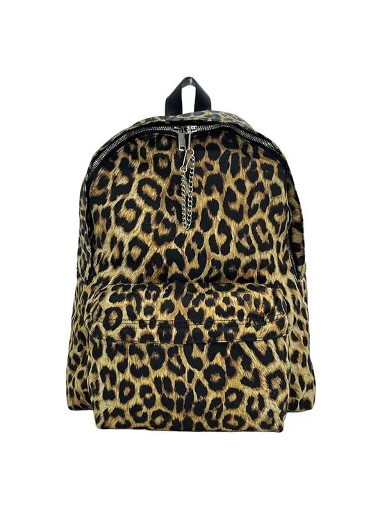 Celine Backpack Light Brown Dark Black Leopard Print Leather