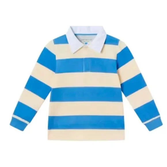 Andy and Evan blue and cream striped rugby polo long sleeve shirt 12-18 m NWT