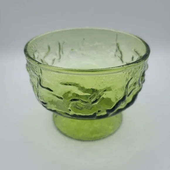 Anchor Hocking Lido Milano Avocado Green Foot Sherbet Dessert Bowl Dish Vintage‎