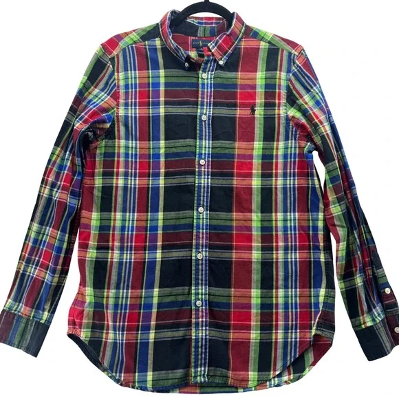 Ralph Lauren Boys XL Red Plaid Button Down Shirt Pony Logo Cotton Preppy Classic