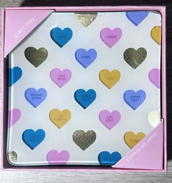 Fringe Studio Pastel Candy Hearts Friends Glass Tray, 4.5
