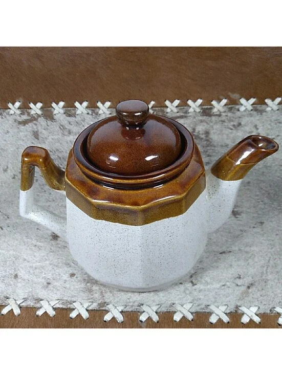 1970s Vintage Brown & Beige Mount Clemens Pottery Teapot Cabin Kitchen Decor
