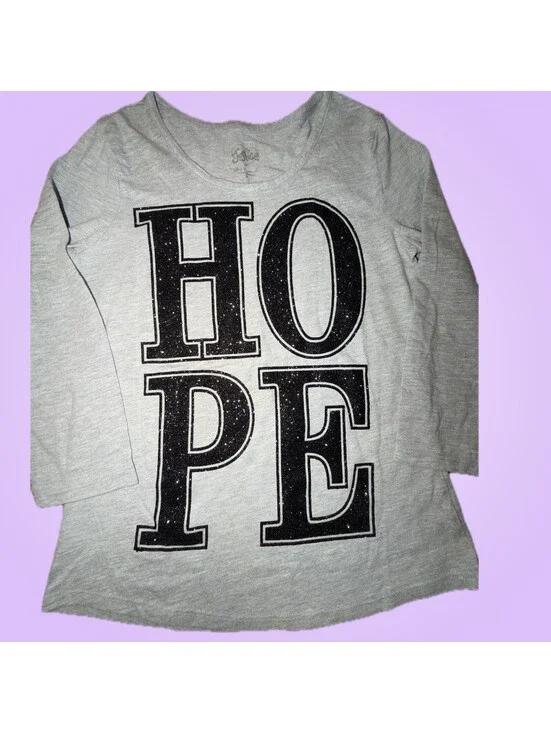 Justice Girls Size 10 Gray Hope Black Glitter Long-Sleeve Shirt
