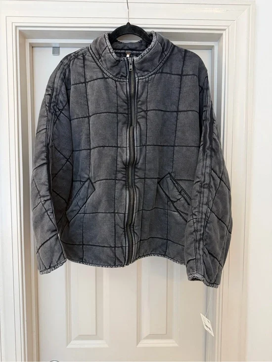 New Free People XS Weathered Faded Black Dolman Quilted Oversized Jacket