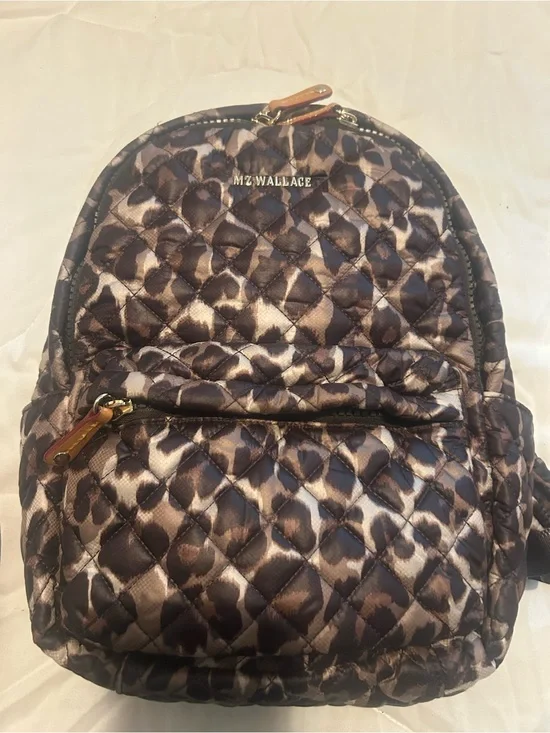 MZ Wallace Quilted Leopard-Print Backpack in Brown and Black