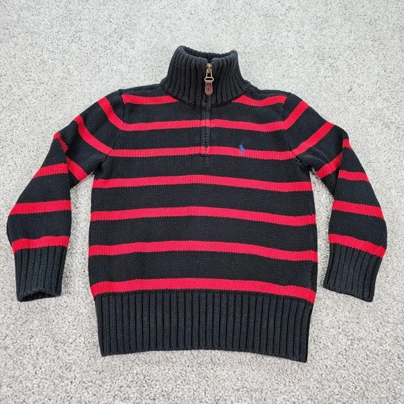 Polo Ralph Lauren Kids Black‎ Red Stripe Quarter Zip Sweater Size 6