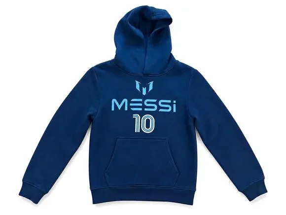 Messi Unisex Kids Blue Pullover Hoodie, Logo, Hooded, Pockets, Size S8