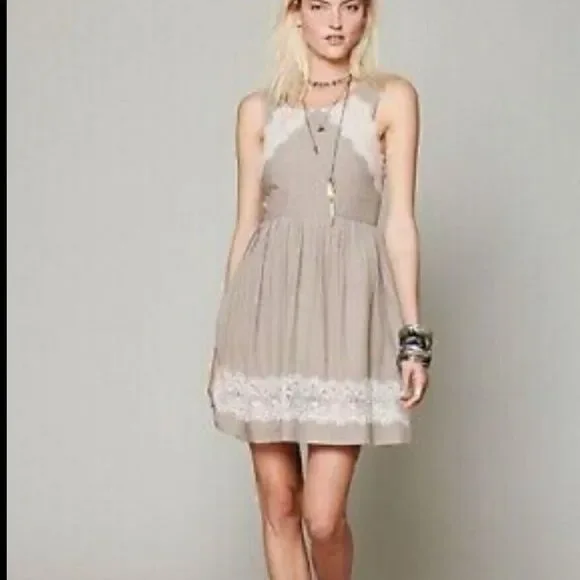 Free People Georgia Lace Detail Boho A-line Womens Dress Size‎ 6 Gray Festival