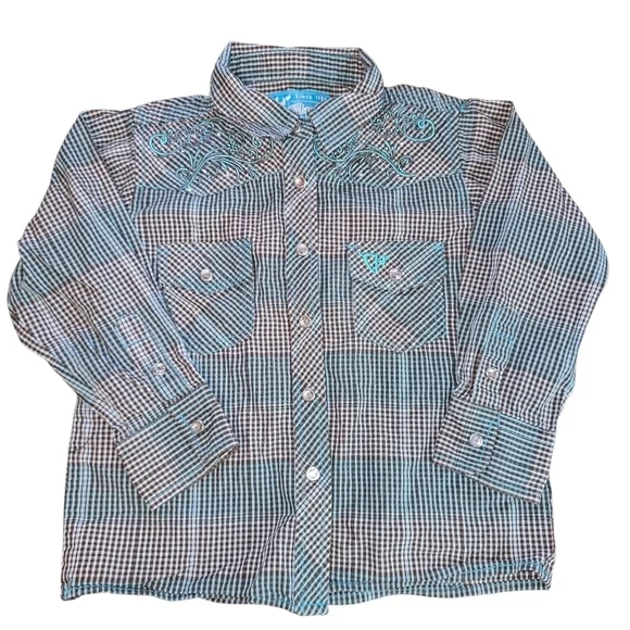 Cowgirl Hardware Plaid Embroided Long Sleeve Jewel Snap Front Shirt Size 3T
