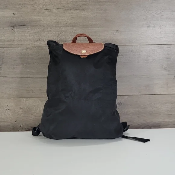 Black Nylon/Leather Backpack Bag