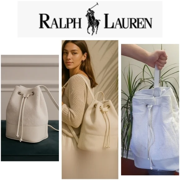 Ralph Lauren One Shoulder Backpack white leather and cotoCasual Unisex Pre-owned