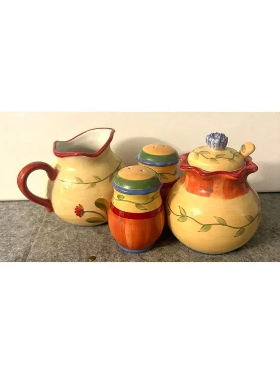 Phaltzgraff Napoli Pattern Sugar and Creamer Set, Salt and Pepper Set # 3424