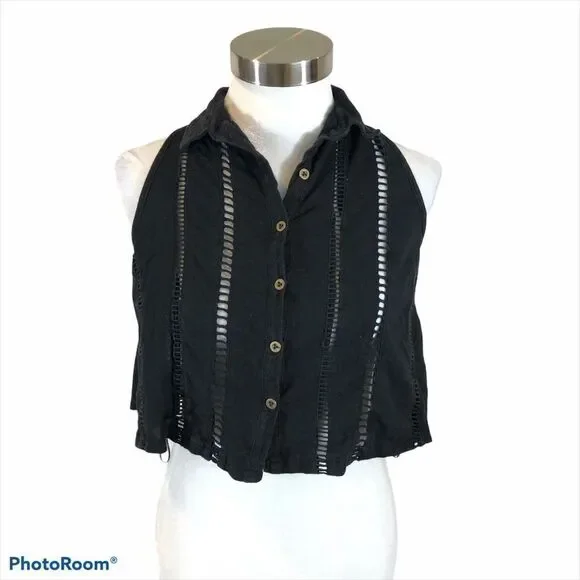 Free People Black Dandy Cut Out Crop Top‎ Size XS
