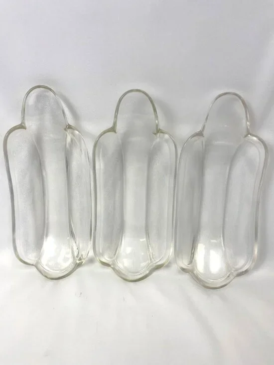 Vtg Banana Split Sundae Dishes Clear Indiana Glass Ice Cream Plate Set of 3
