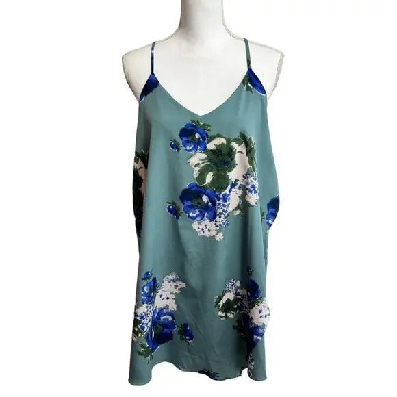 FREE PEOPLE INTIMATELY CASCADE SLIP ON BLUE WOMEN MINI DRESS SIZE LARGE