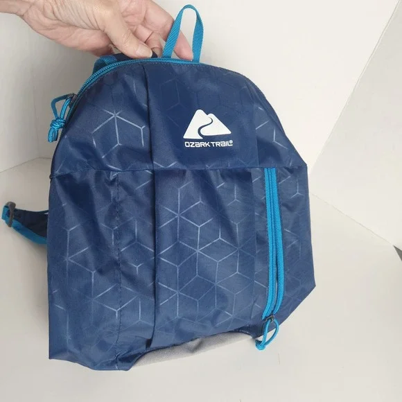 Ozark Trail Navy Blue Geometric Lightweight Hiking Backpack‎ Daypack Small