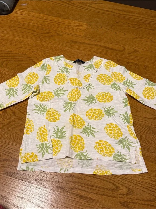 Brooks Brothers Girls Pineapple Print Long-Sleeve Top - Yellow & Green - Size L