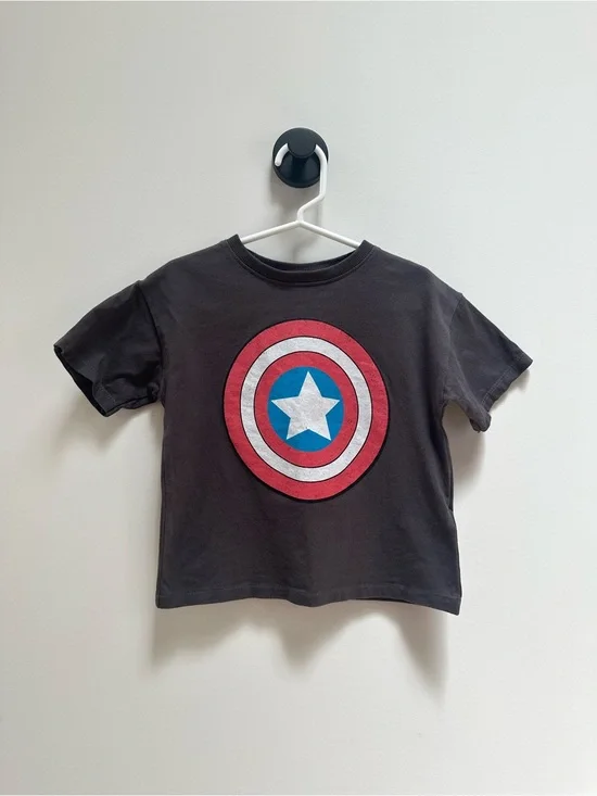 Zara Marvel Gray Tee with Red, White and Blue Shield Graphic, 3 Years
