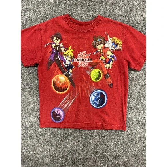 Vintage Y2K Bakugan Battle Brawlers Red Graphic T-Shirt Kids Youth XS Delta