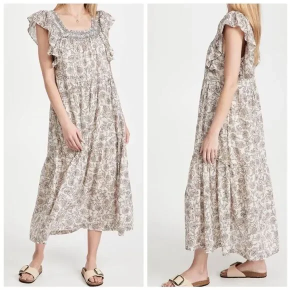 FREE PEOPLE | Bonita Floral Print MIidi Dress Black Cream Women’s Size Small