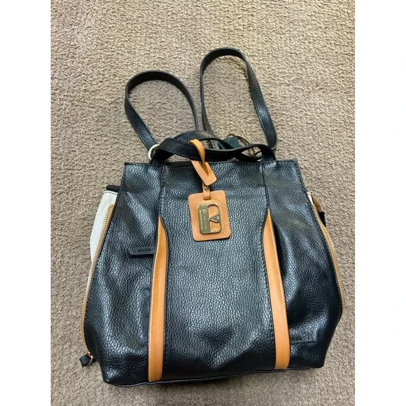 Valentina Italian Black Leather Convertible Backpack Shoulder Bag Gold Hardware