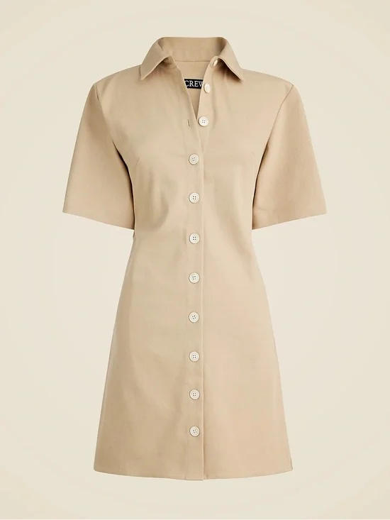J. Crew Short-Sleeve Button-Front Mini Dress - Beige