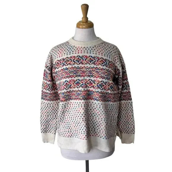 J. Crew Fair Isle 100% Wool Crewneck Sweater Multi Color Size XS