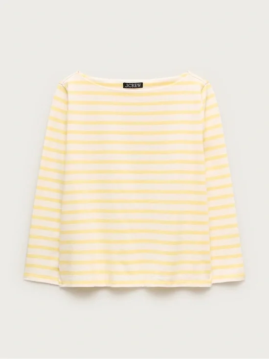 J. Crew yellow white stripe new boatneck top cotton