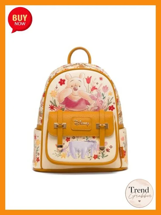 Winnie the Pooh Floral Mini Backpack Faux Leather Vegan