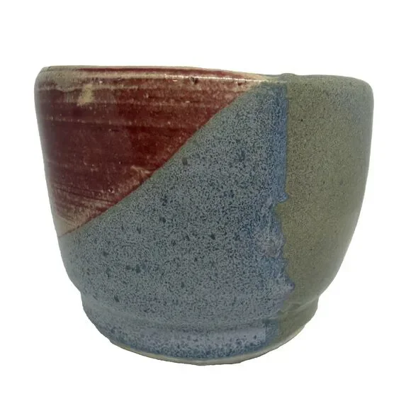 Handmade Studio Pottery Matcha Tea Bowl Chawan Signed Tri-Color Drip Glaze