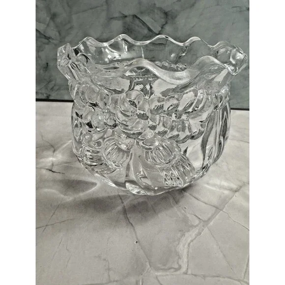 Vintage Heavy Clear Pressed Glass Bowl Vase 4