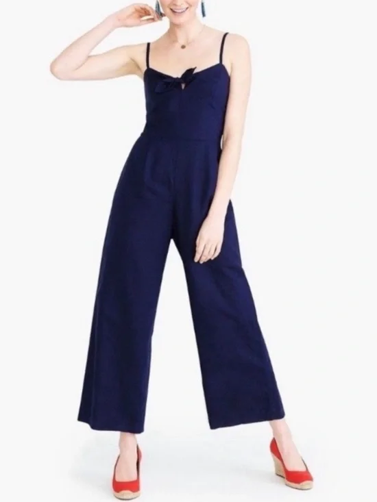 J. Crew Navy Blue Jumpsuit Front Tie Wide‎ Leg