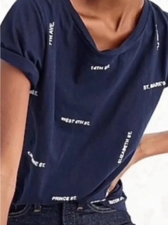 J. Crew New York City Streets Navy Short Sleeve Tee with White Street names