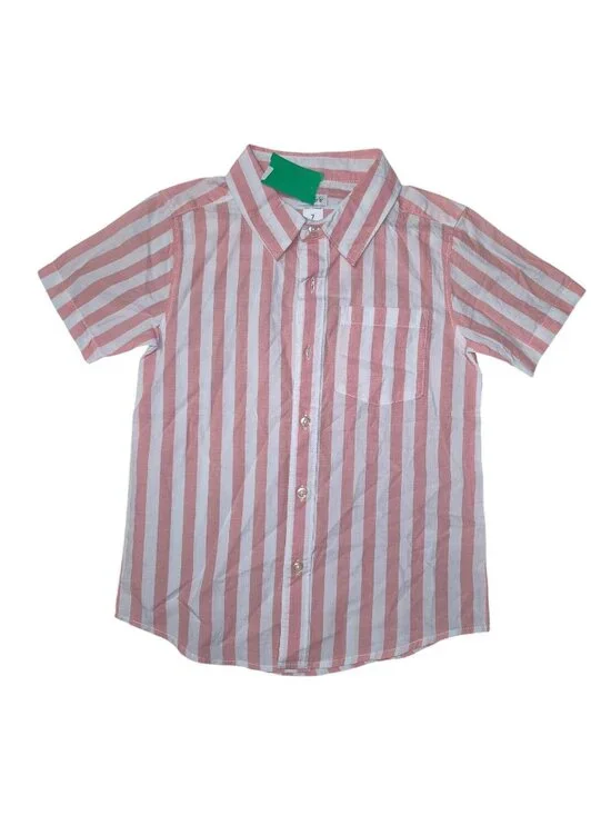 Carters Boys Striped Short Sleeve Button-Up Shirt Size 7 Cotton Pink & White
