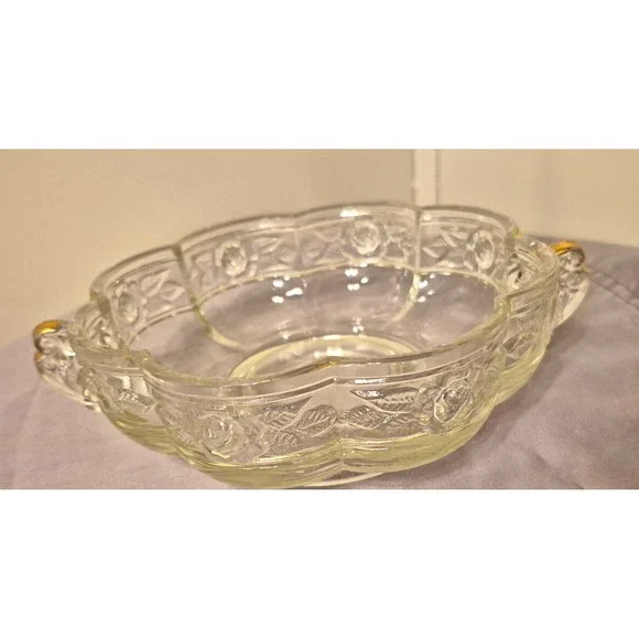 Vintage Aztec Rose Pressed Glass Mid-Century Serving Bowl Candy Dish