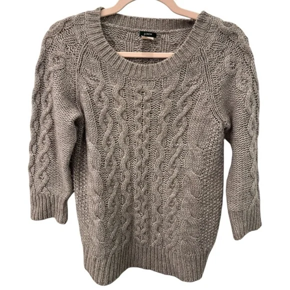 J.Crew Wool Alpaca Cable Knit 3/4 Sleeves Crewneck Sweater Small