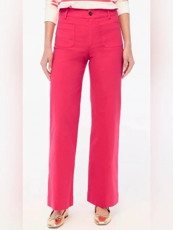 J.Crew Women’s Lizzie Wide Leg High Rise Linen Blend Jeans/Pants Hot Pink Sz 25