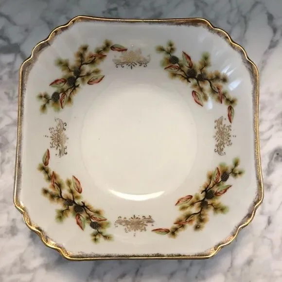 Vintage Square Gold Accented Bowl